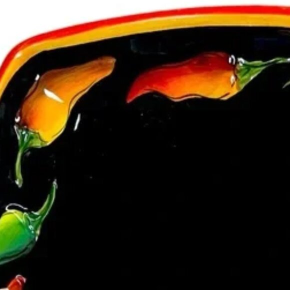 CLAY ART Jalapeño PLATE Hot Pepper Black orange yellow green fiesta 1” d x 8” sq - Picture 6 of 13